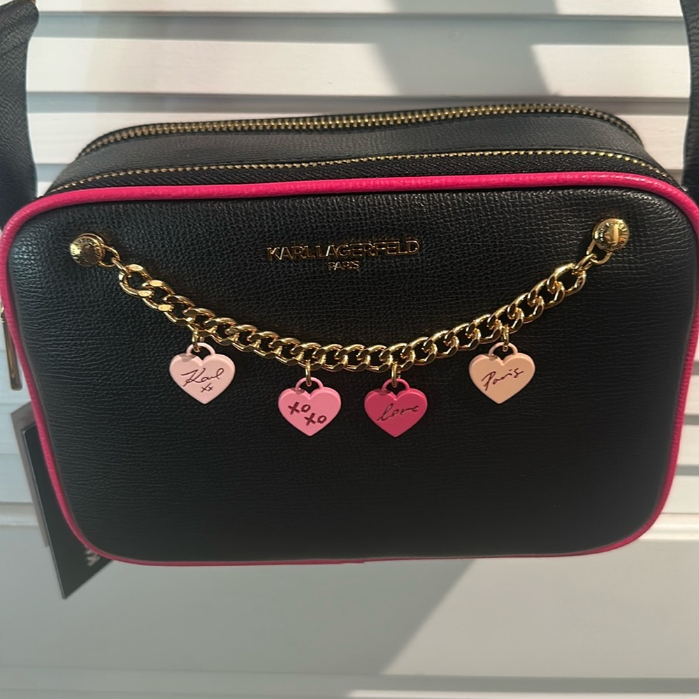 Karl Lagerfeld Paris Valentine Black & Pink Double Zipper Camera…